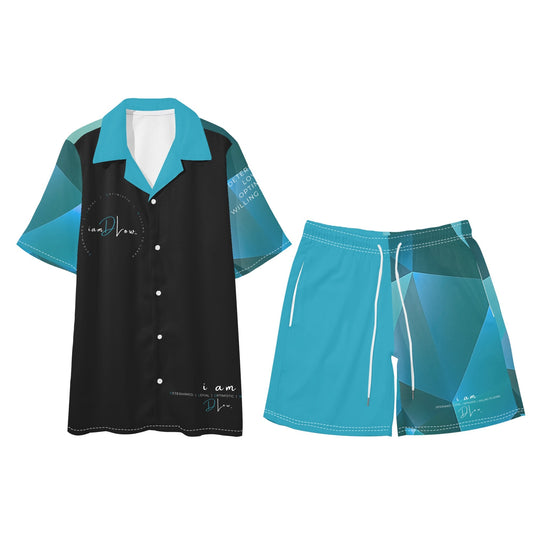 DLow D-2PC Mens Print Hawaiian Short Sleeve Shirt and Shorts Set